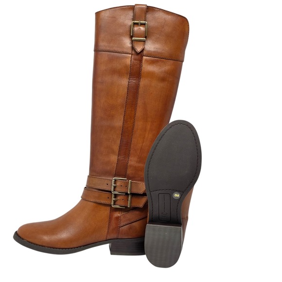 INC Riding Boots Cognac‎ genuine Leather Buckle Zip Women 5M equestrian style - Picture 5 of 8